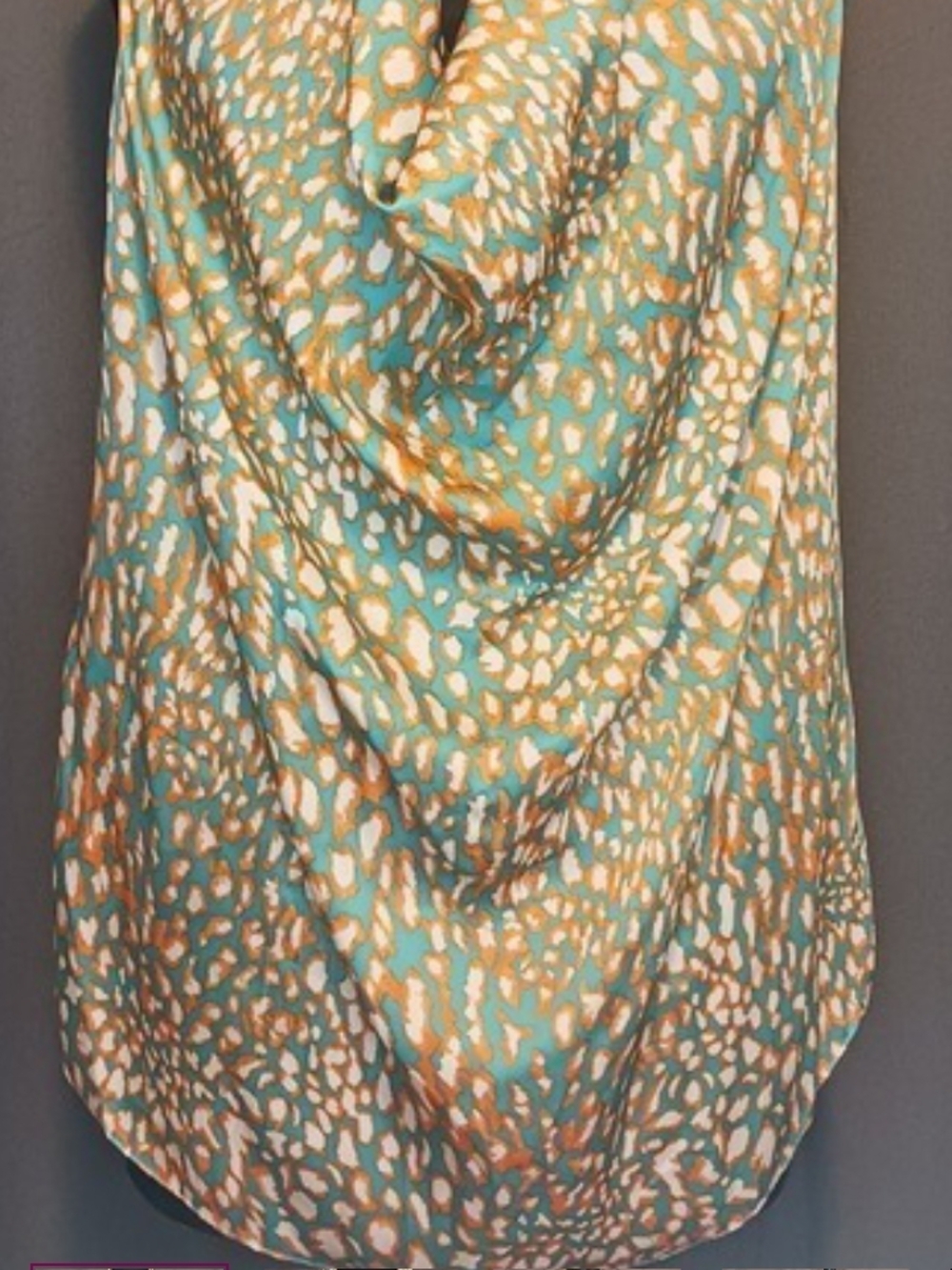 Micheal Kors Turquoise & Camel Animal Print Drape Top